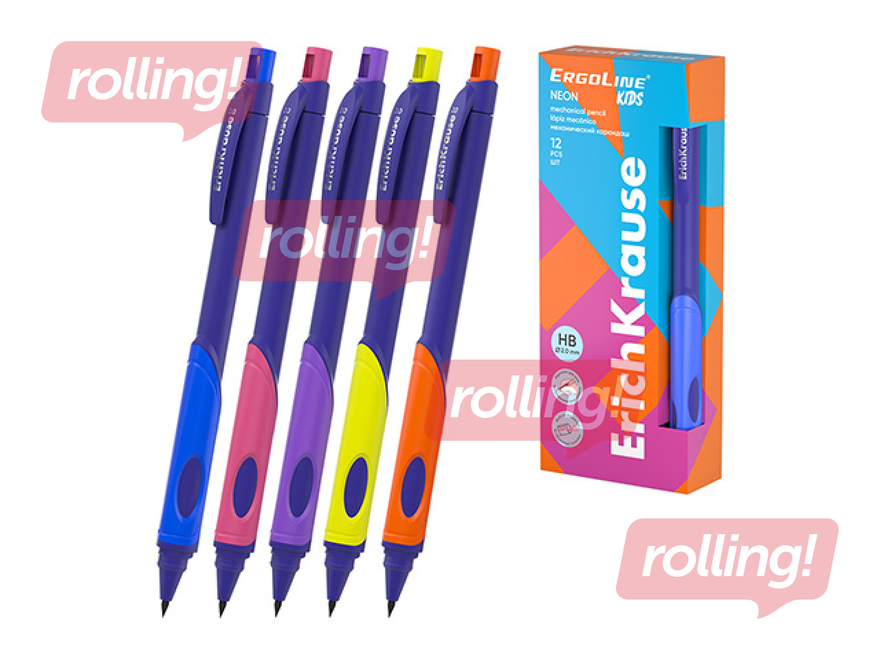 Mehaaniline pliiats ErichKrause ErgoLine Kids Neon, HB, teritajaga, 2.0mm