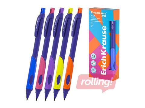 Mehāniskais zīmulis ErichKrause ErgoLine Kids Neon, HB, ar asinātāju, 2.0mm