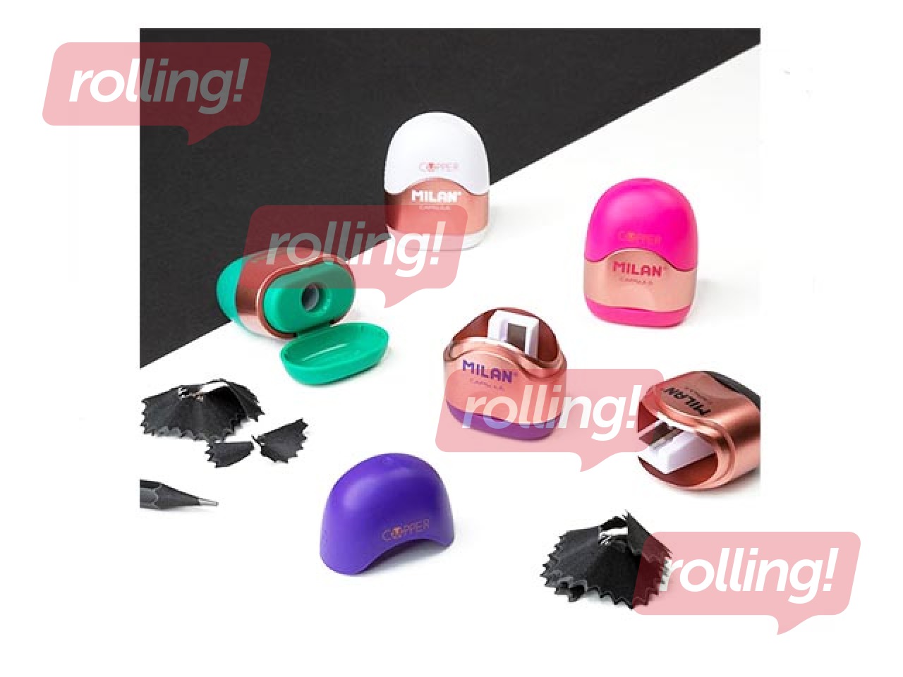 Pliiatsiteritaja konteineriga Milan Copper Capsule, erinevad värvid