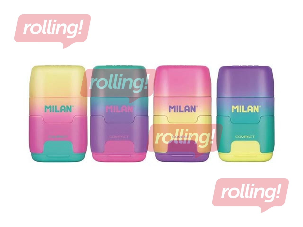 Kahe auguga pliiatsiteritaja Milan Compact Sunset koos kustutuskummiga