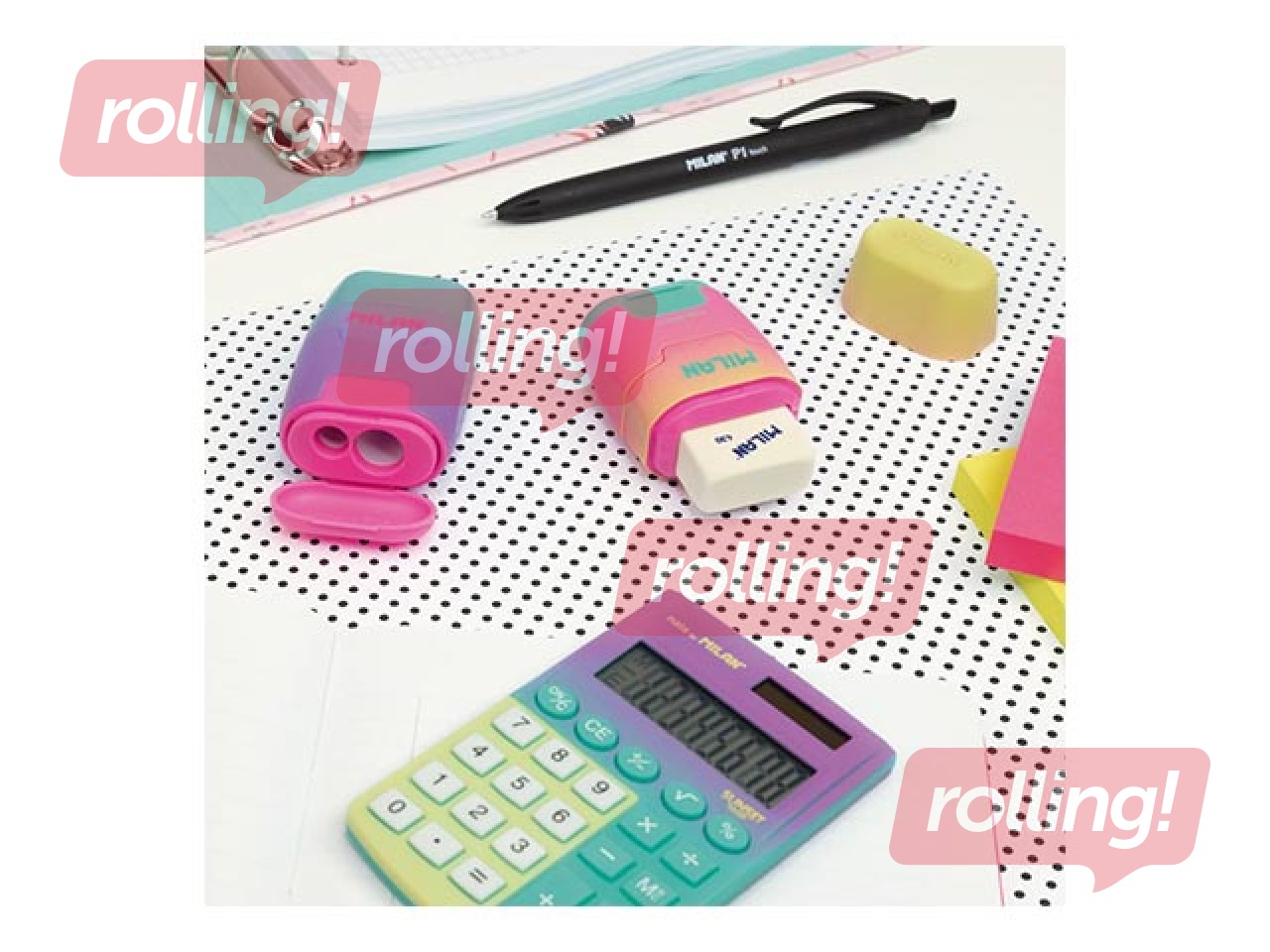 Kahe auguga pliiatsiteritaja Milan Compact Sunset koos kustutuskummiga