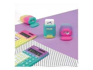 Kahe auguga pliiatsiteritaja Milan Compact Sunset koos kustutuskummiga