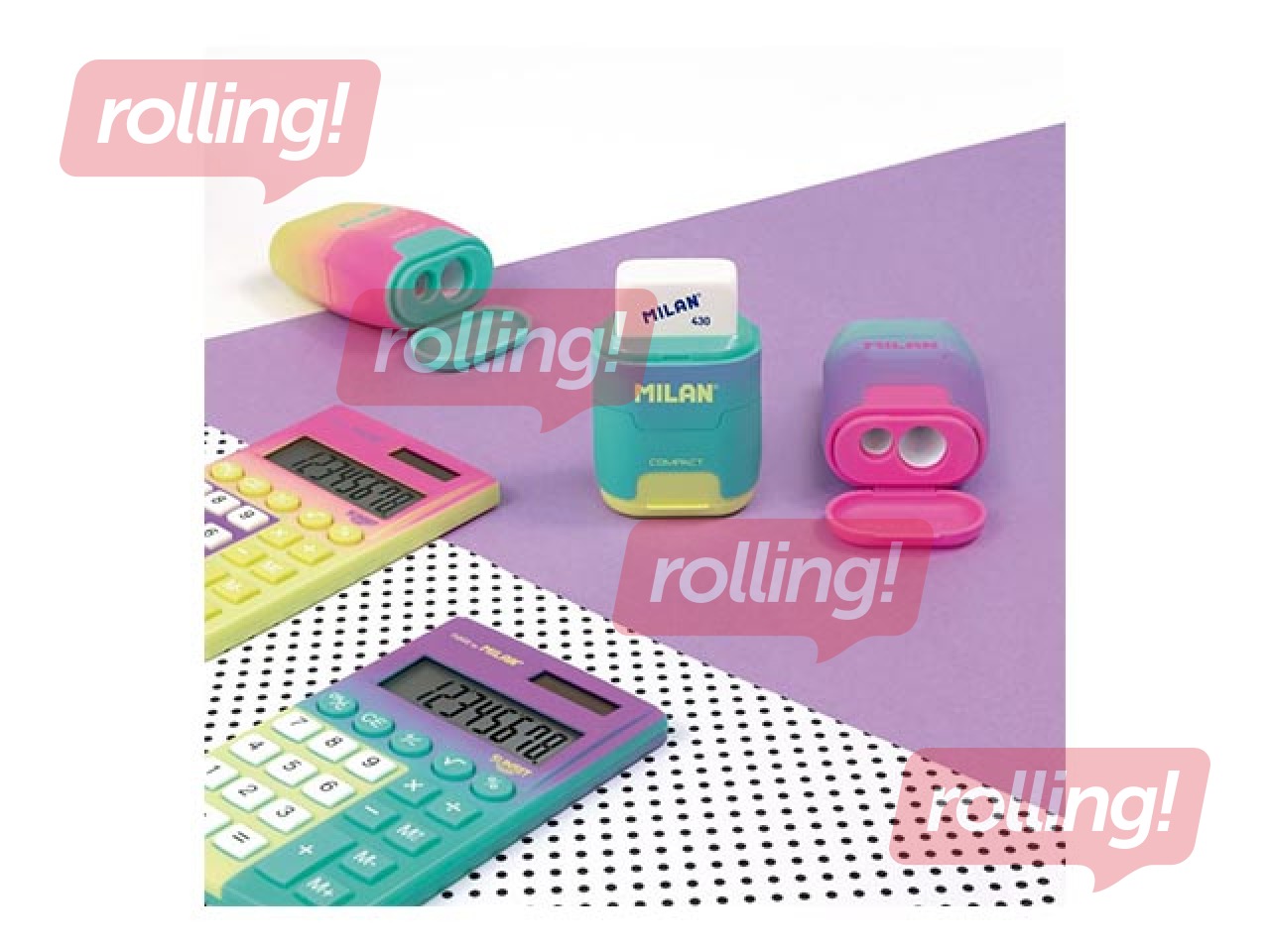 Kahe auguga pliiatsiteritaja Milan Compact Sunset koos kustutuskummiga