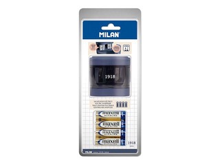 Pencil sharpener double with container, electric with batteries, Milan 1918, navy blue