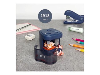 Zīmuļu asinātājs dubultais ar konteineru, elektriskais ar baterijām, Milan 1918, zils