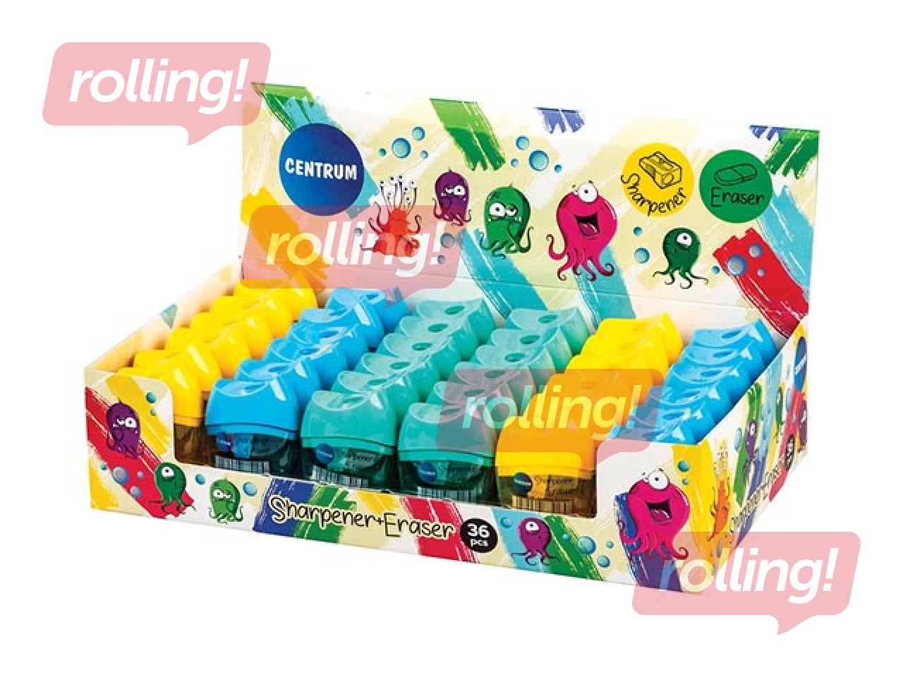 Zīmuļu asinātājs ar dzēšgumiju Centrum, dažādas krāsas