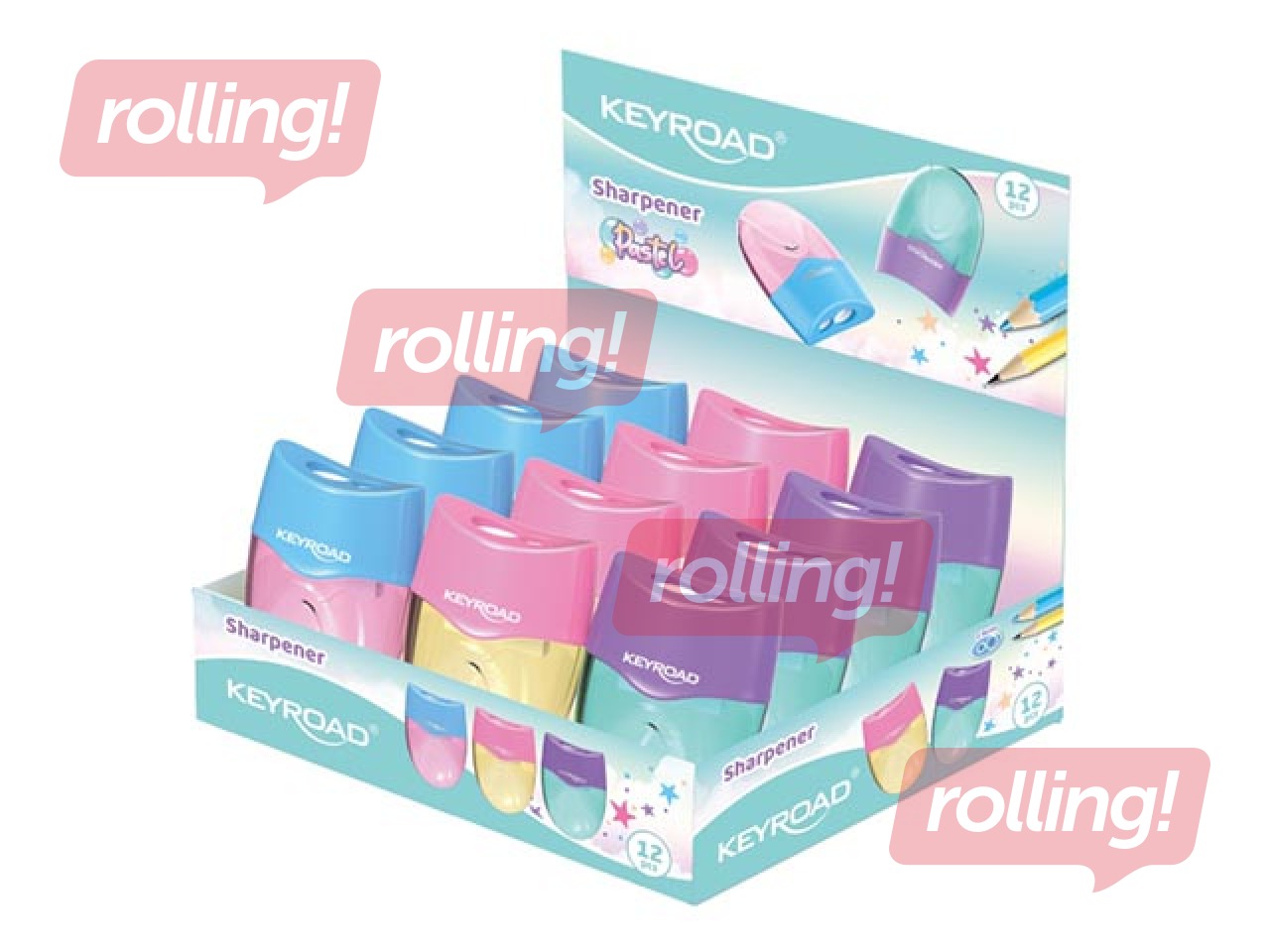 Kahe auguga pliiatsiteritaja konteineriga Keyroad Mellow Duo Pastel, erinevad värvid