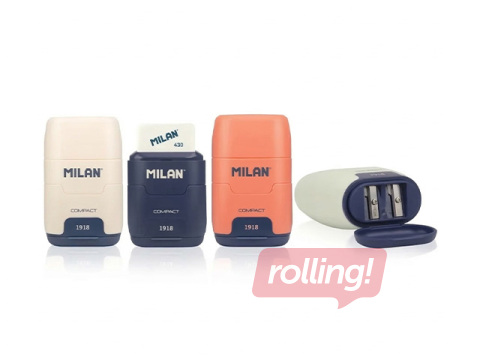 Zīmuļu asinātājs dubultais ar dzēšgumiju Milan Compact 430, 1918, dažādas krāsas, 1 gab.