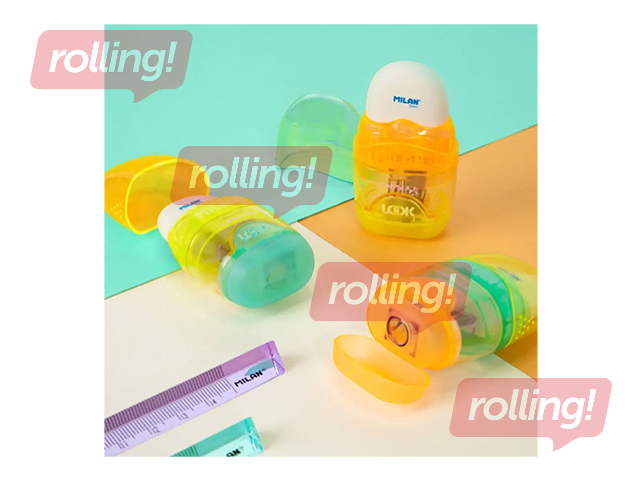 Pencil sharpener with eraser Milan New Look, assorted colours, 1pc