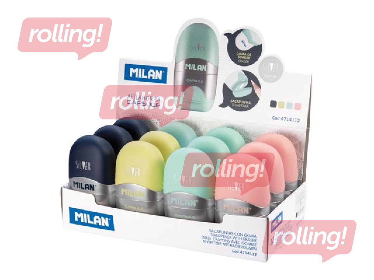 Eraser-Pencil Sharpener Milan, Capsule Silver