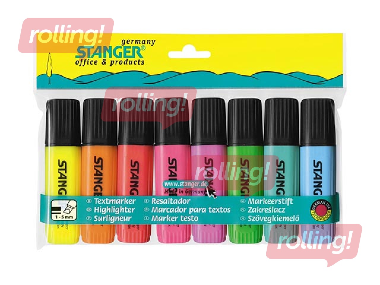 Teksta marķieri Stanger, 1-5mm, 8 krāsas 