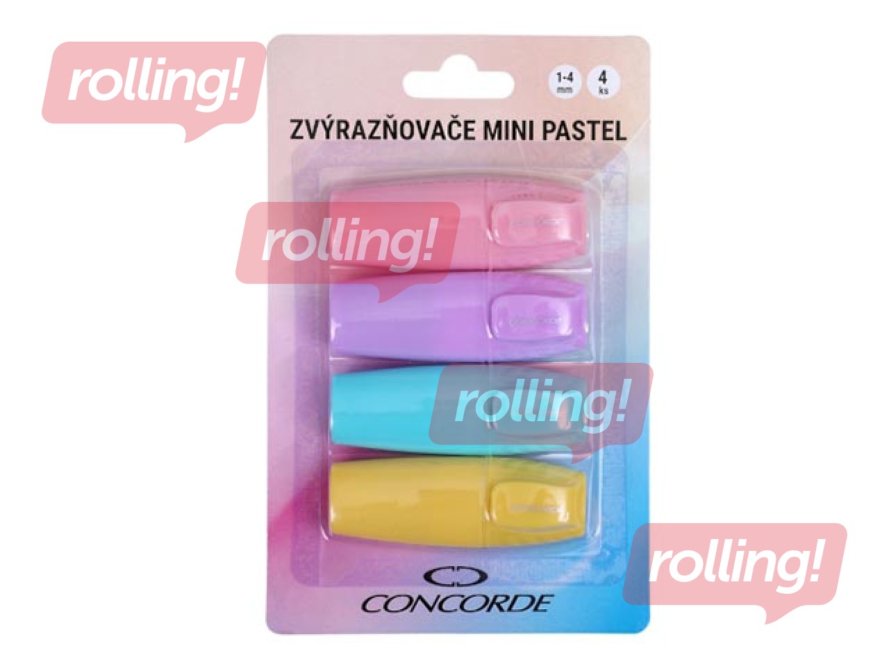 Teksta marķieru komplekts Concorde, mini, 4 pasteļkrāsas, 1-4mm