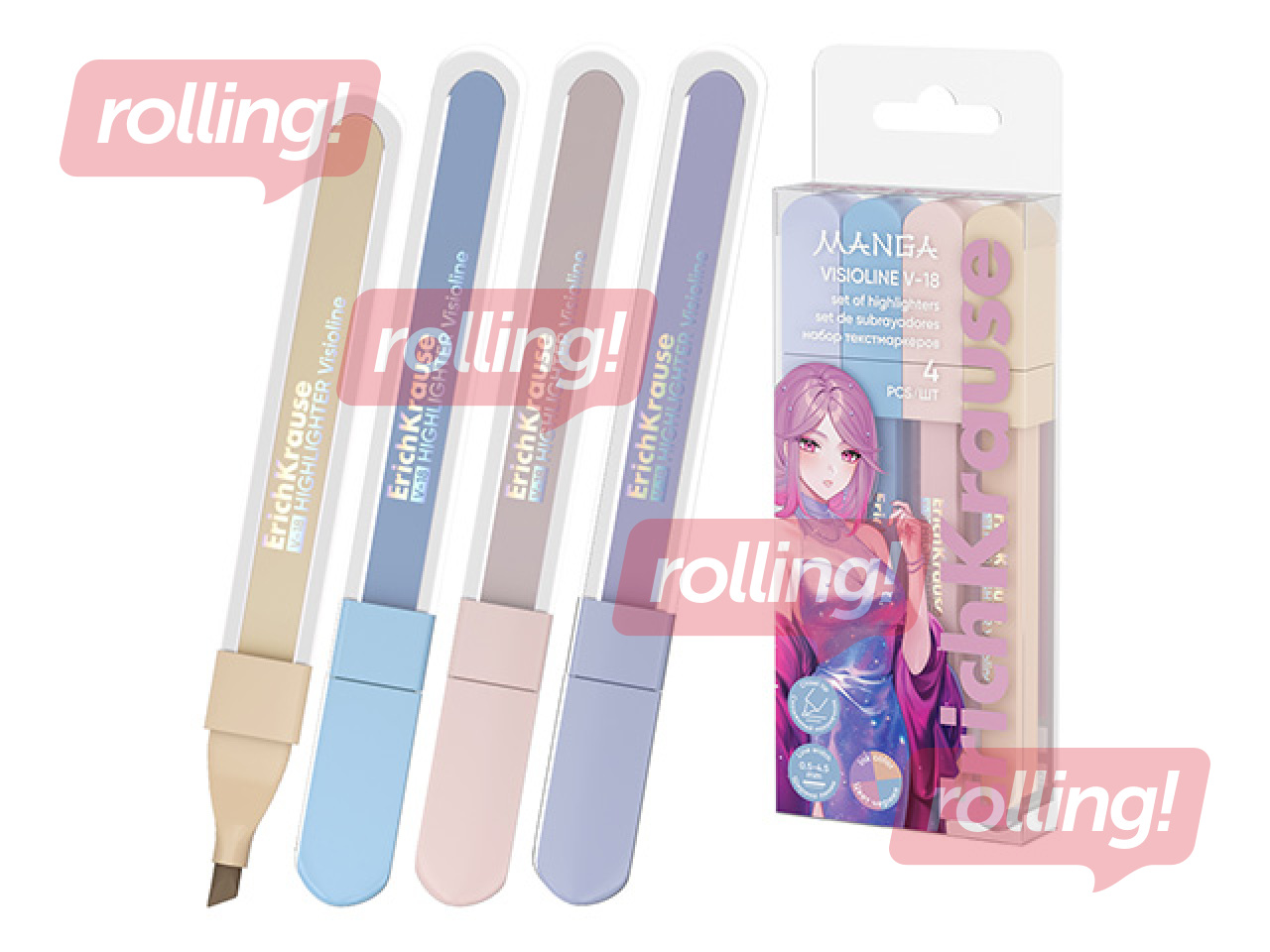 Teksta marķieru komplekts ErichKrause, Visioline V-18 Manga, 4 pasteļkrāsas