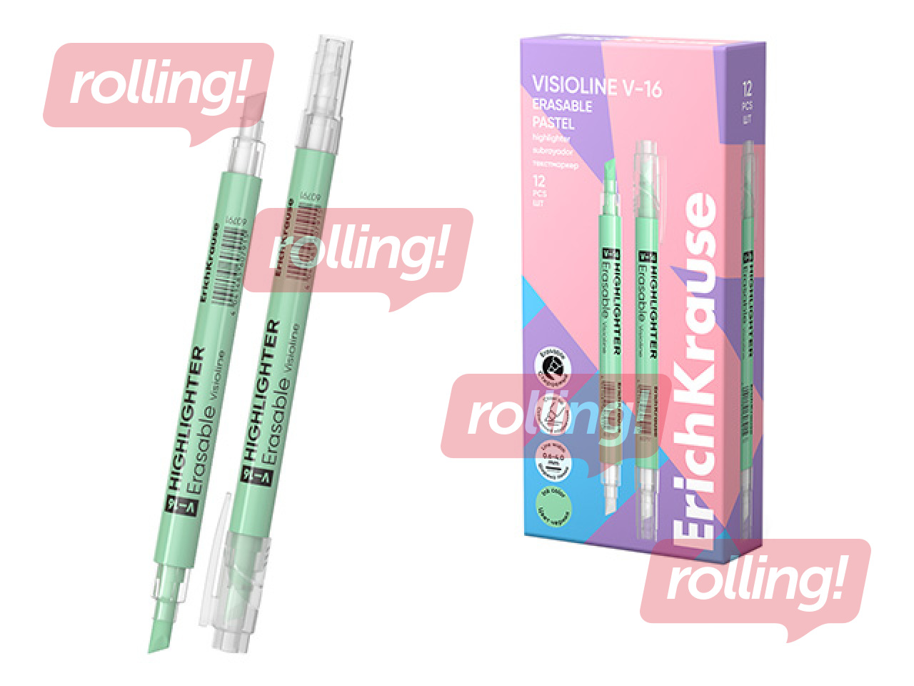 Teksta marķieris ErichKrause, Visioline V-16 Erasable Pastel, dzēšams, pasteļzaļš