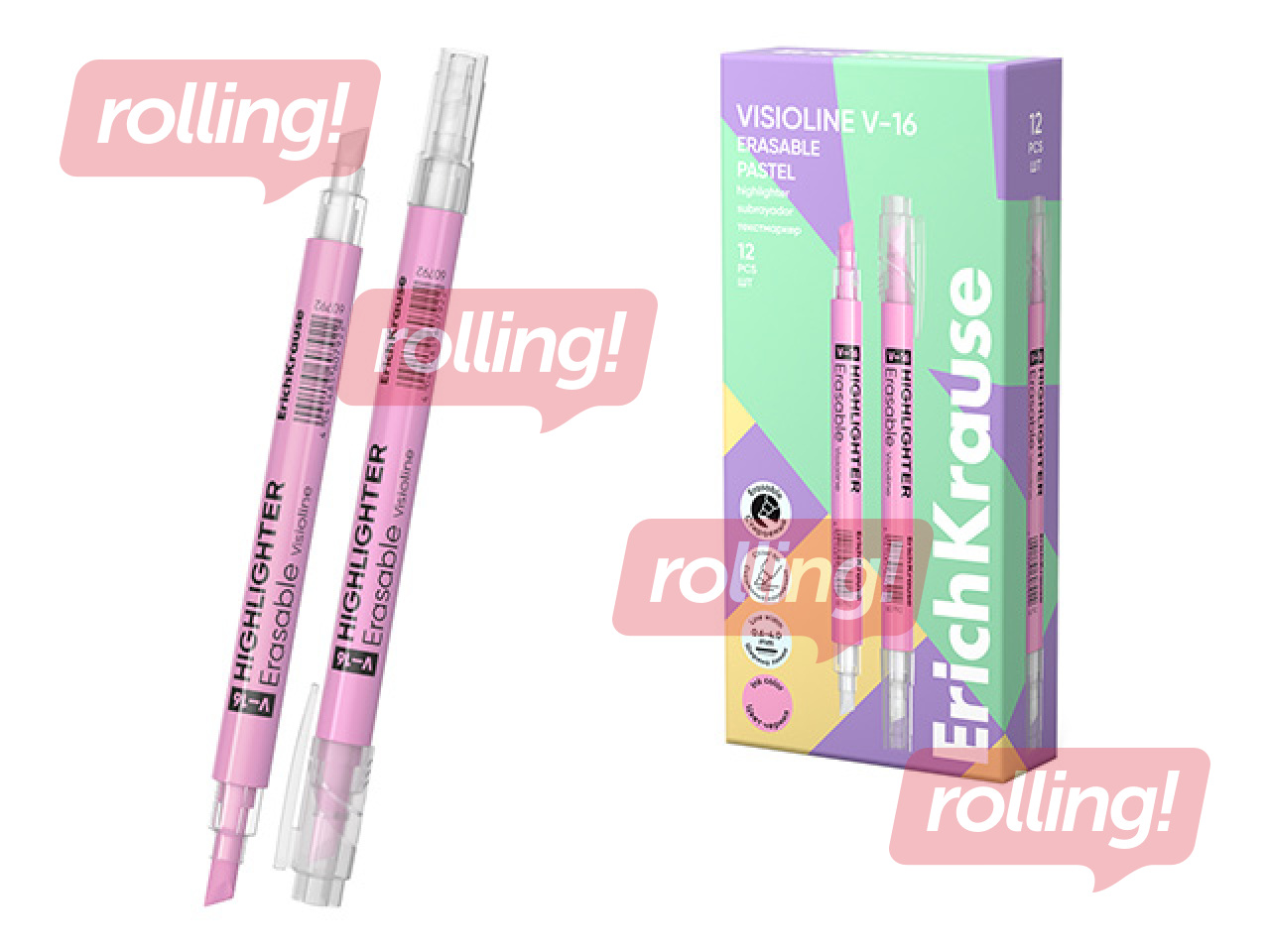 Text highlighter ErichKrause, V-16, erasable, pastel pink, 0.6–4mm