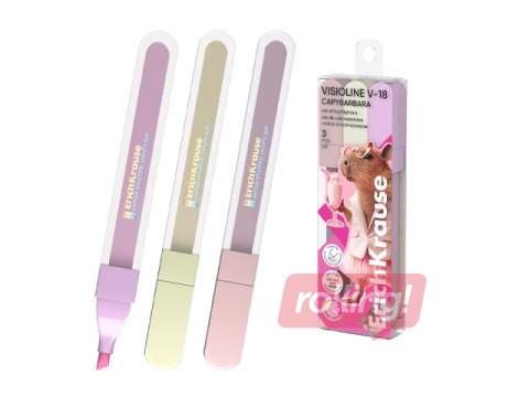 Text highlighter set ErichKrause, V-18 CapyBarbara, 0.5–4.5mm, 3 pastel colors