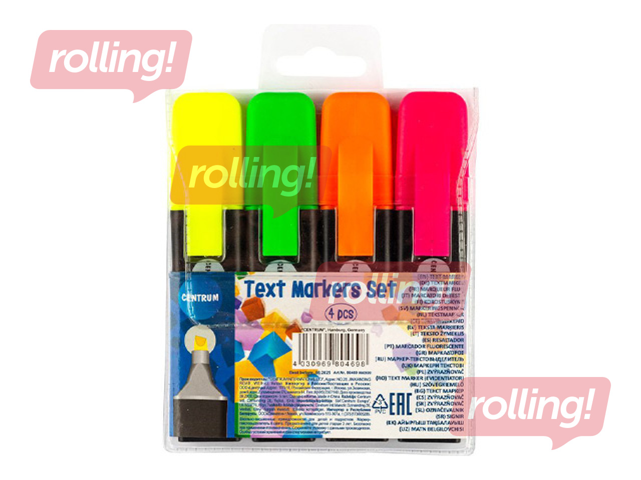 Tekstimarkerite komplekt Centrum, 4 värvi, 2–5mm