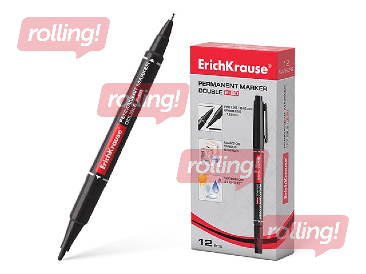 Перманентный маркер ErichKrause P-80, двусторонний, черный, 0.45/1.65мм