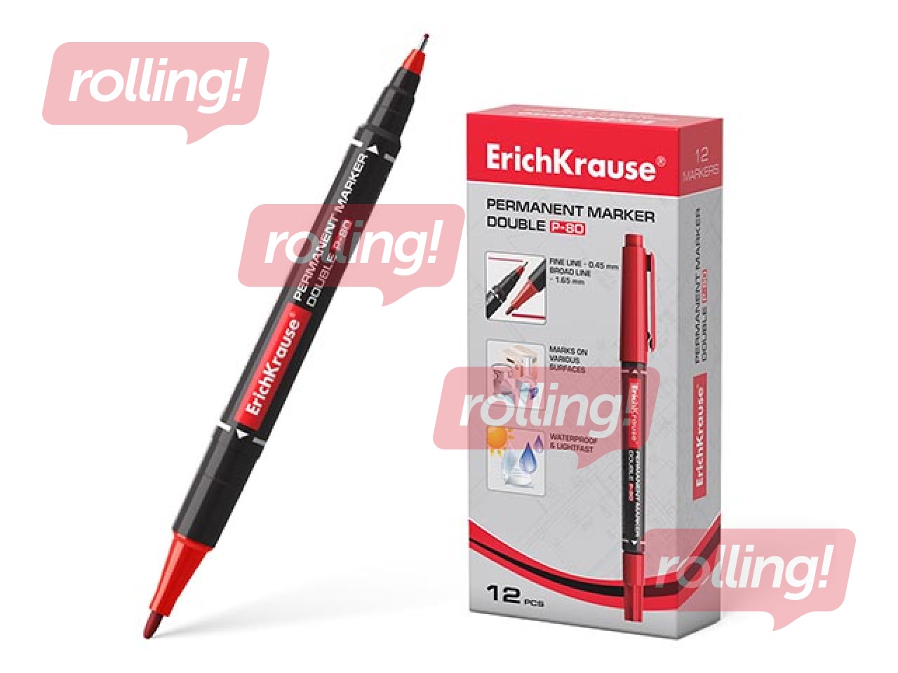 Permanents marķieris ErichKrause P-80, divpusējs, sarkans, 0.45/1.65mm