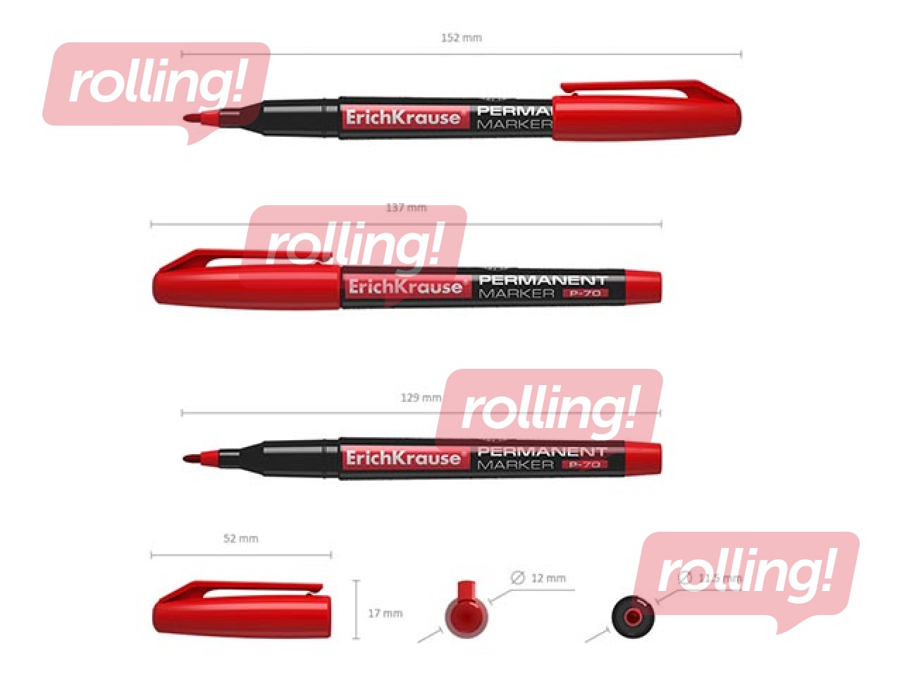 Permanent marker ErichKrause P-70, red, 1mm