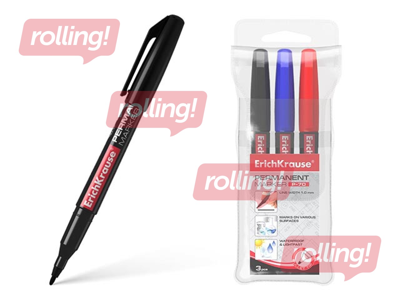 Permanent Marker Set ErichKrause P-70, 1mm, 3 Colors