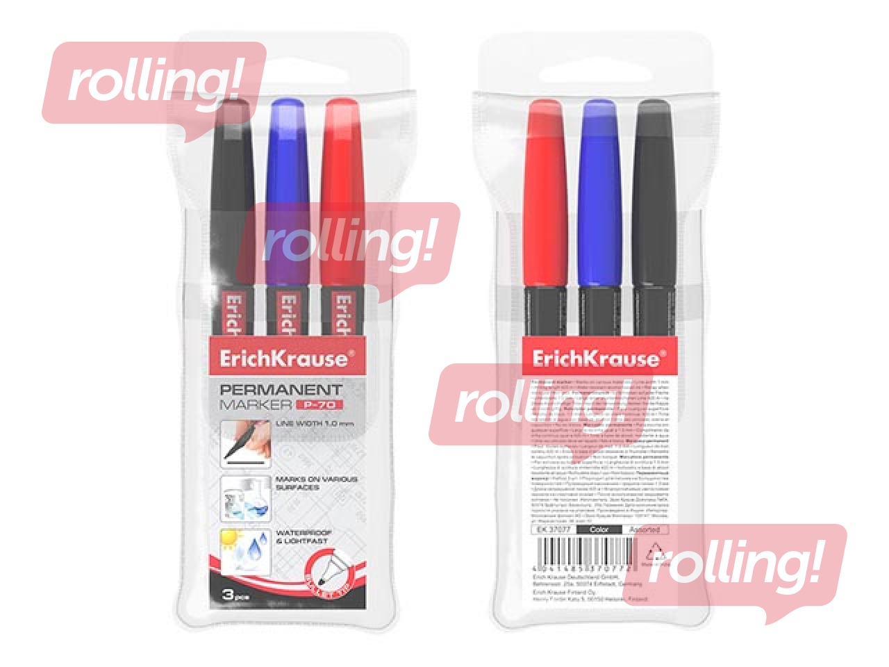 Permanent Marker Set ErichKrause P-70, 1mm, 3 Colors