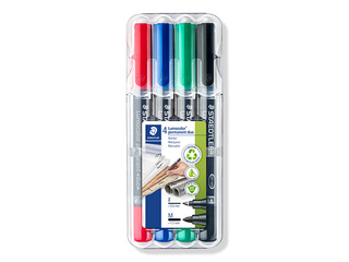 Kahe otsaga püsimarker Staedtler Lumocolor, 4 värvi