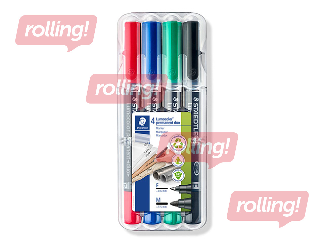 Kahe otsaga püsimarker Staedtler Lumocolor, 4 värvi