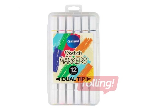 Markerid visandamiseks ja joonistamiseks, kahepoolsed, 12 värvi