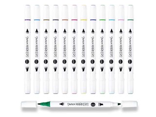 Markerid visandamiseks ja joonistamiseks, kahepoolsed, 12 värvi