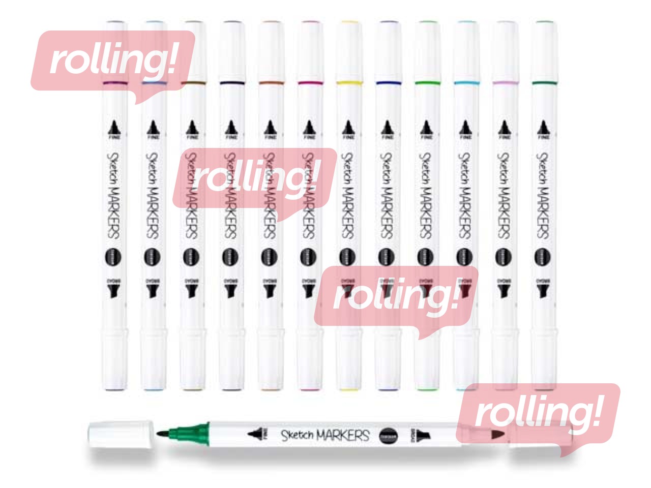 Markerid visandamiseks ja joonistamiseks, kahepoolsed, 12 värvi