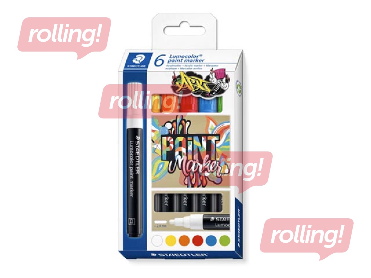 Akrila marķieru komplekts Staedtler Lumocolor 349, 2,4 mm, 6 krāsas