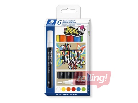 SALE Akrüülvärvi markerite komplekt Staedtler Lumocolor 349, 2,4 mm, 6 värvi