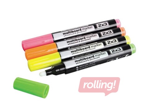 Multi-tahvlimarkerid 2 x 3 klaastahvlitele, 4 tk, fluorestseeruvad