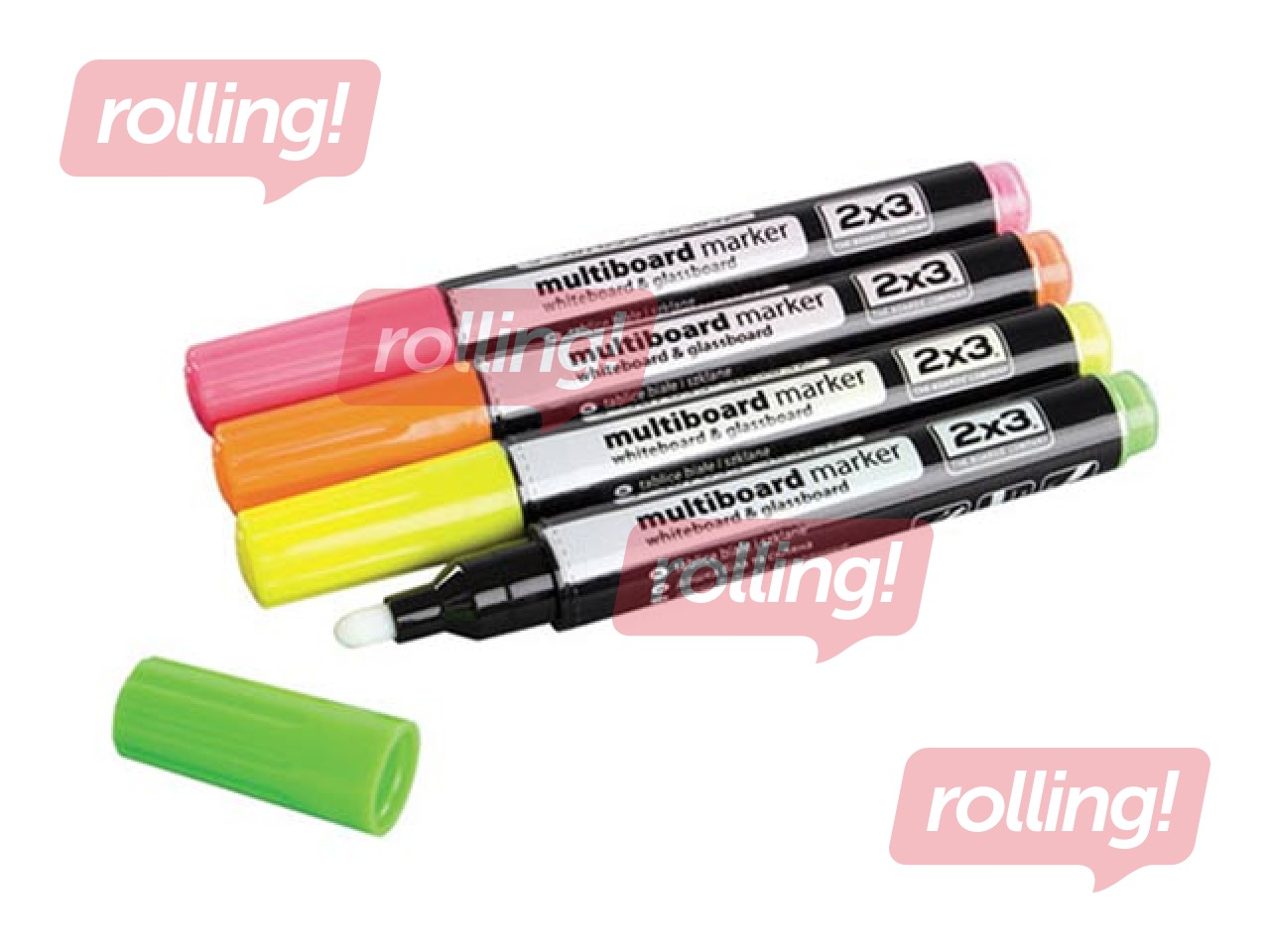 Multi-tahvlimarkerid 2 x 3 klaastahvlitele, 4 tk, fluorestseeruvad