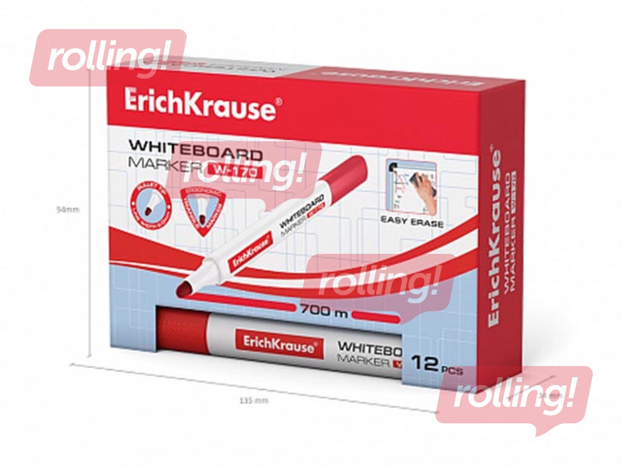 Valge tahvli marker ErichKrause W-170, ümmargune, punane