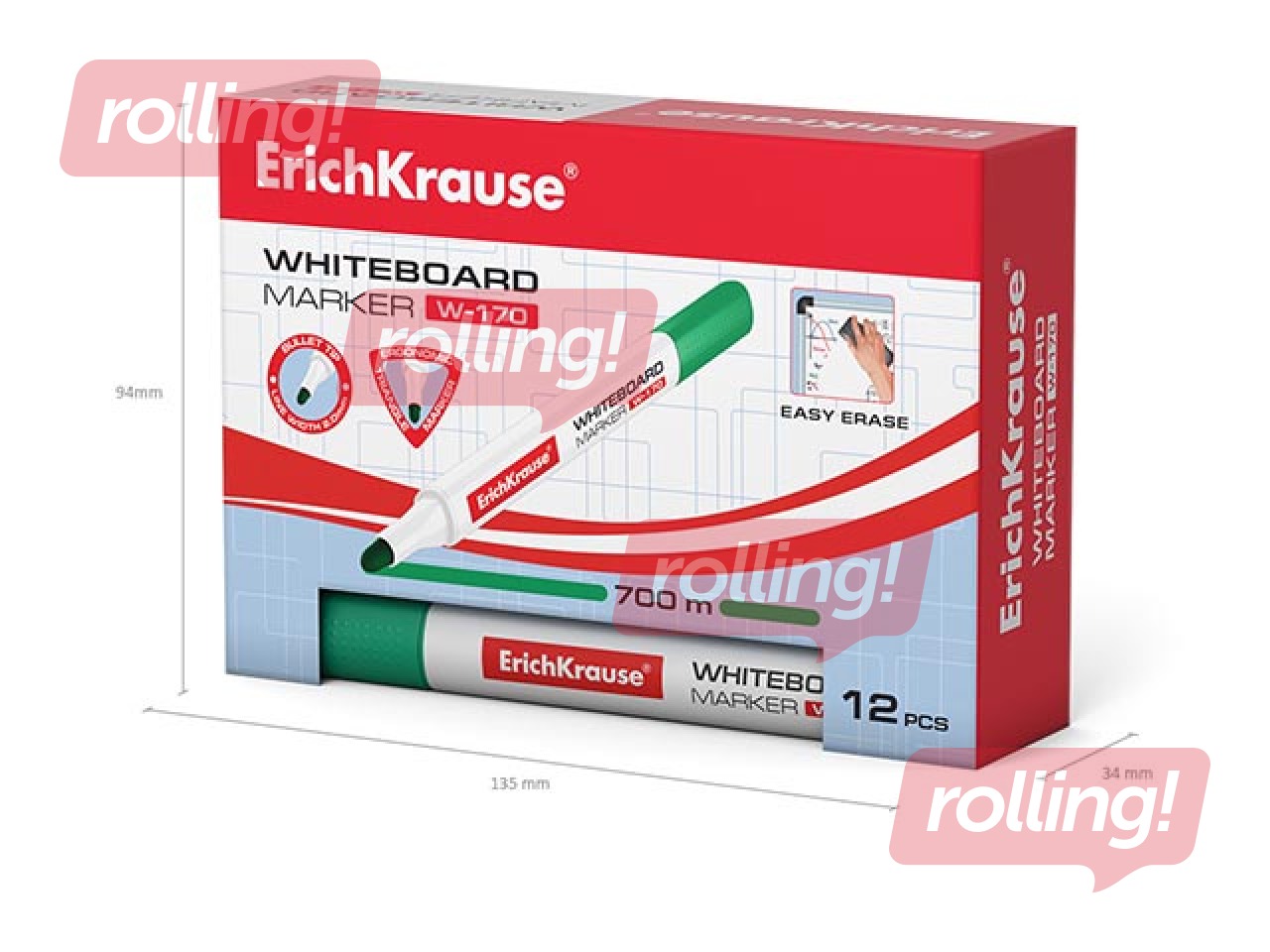 Valge tahvli marker ErichKrause W-170, ümmargune, roheline