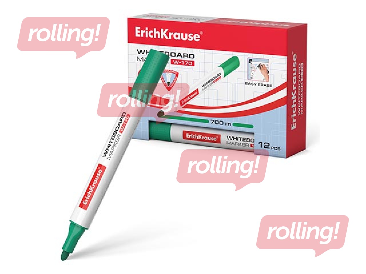 White board marker ErichKrause W-170, triangular body shape, round, green