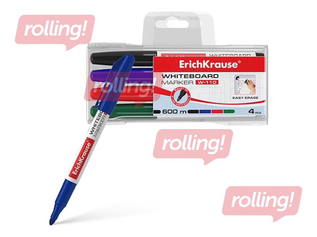 Marker set for whiteboard ErichKrause W-110, round, 4 colors