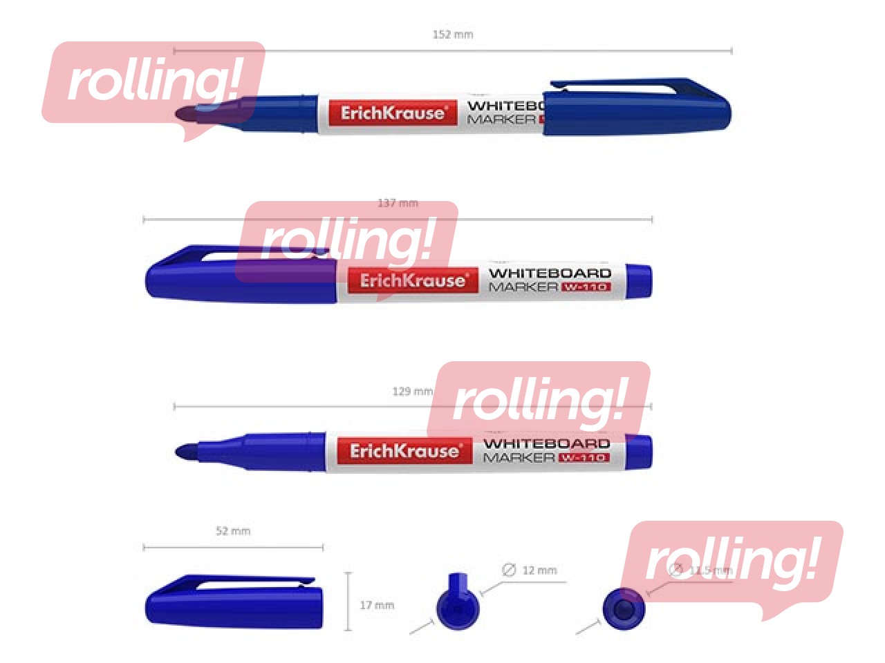 Marker set for whiteboard ErichKrause W-110, round, 4 colors