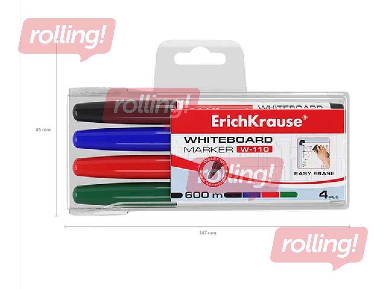 Marker set for whiteboard ErichKrause W-110, round, 4 colors