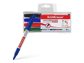 Marķieru komplekts baltajai tāfelei, ErichKrause W-110, apaļš, 4 krāsas