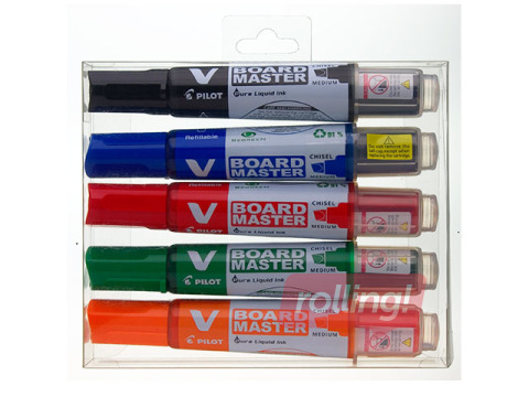 Tahvlimarkerite komplekt Pilot, V Board Master, 2.2-5.2mm, 5 värvi