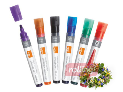 Valge tahvli markerid Nobo Liquid, ümmargune ots, 3 mm, 6 tk +Jaanipäeva kingitus!