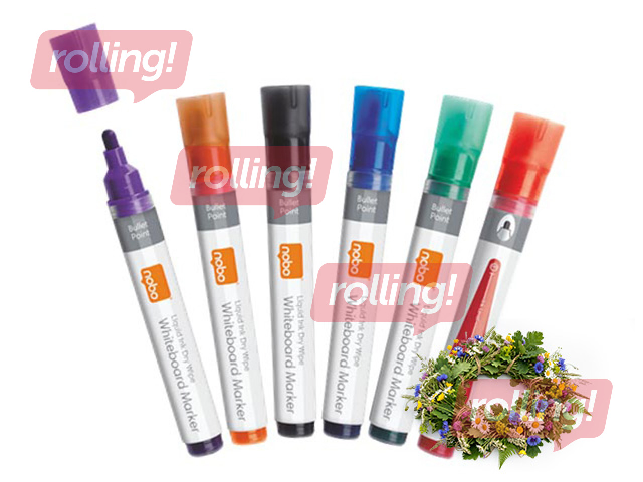 Valge tahvli markerid Nobo Liquid, ümmargune ots, 3 mm, 6 tk +Jaanipäeva kingitus!