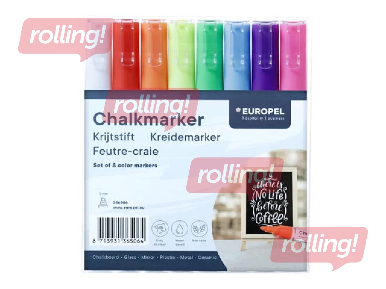 Chalk marker Europel, 3 mm, 8 colours