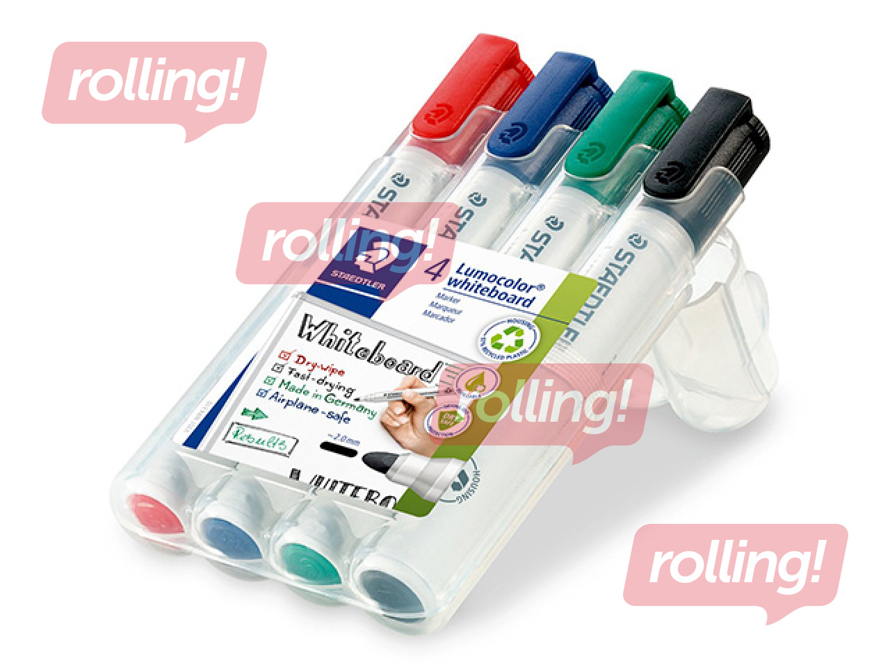 Valgete ja klaastahvlite tahvlimarkerid Staedtler Lumocolor, 4 värvi