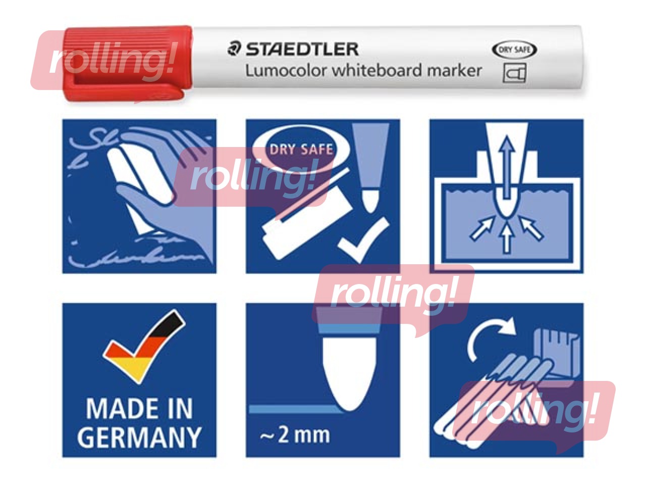 Tahvlimarkerite komplekt valgetele ja klaastahvlitele Staedtler Lumocolor, 6 värvi