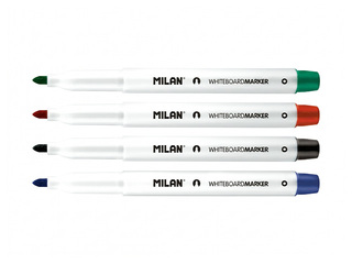 Marķieru komplekts baltajām tāfelēm ar tīrītāju, Milan, 4 krāsas