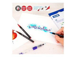 Fibrepens Milan, brush tip, watercolour, 12 colors